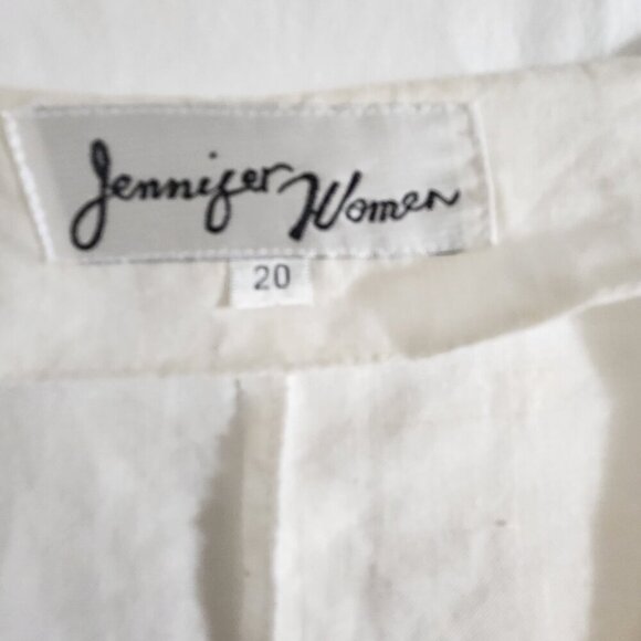 Jennifer Women Size 20 White Embroidered Long Sleeve 100% Ramie Button Tunic Top - Picture 14 of 16